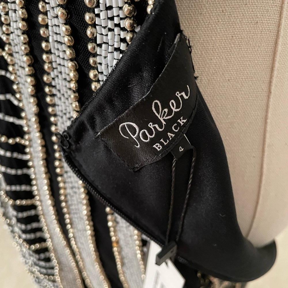 Parker Black Beaded Open Back Cocktail Dress Size 4 - Picture 6 of 9